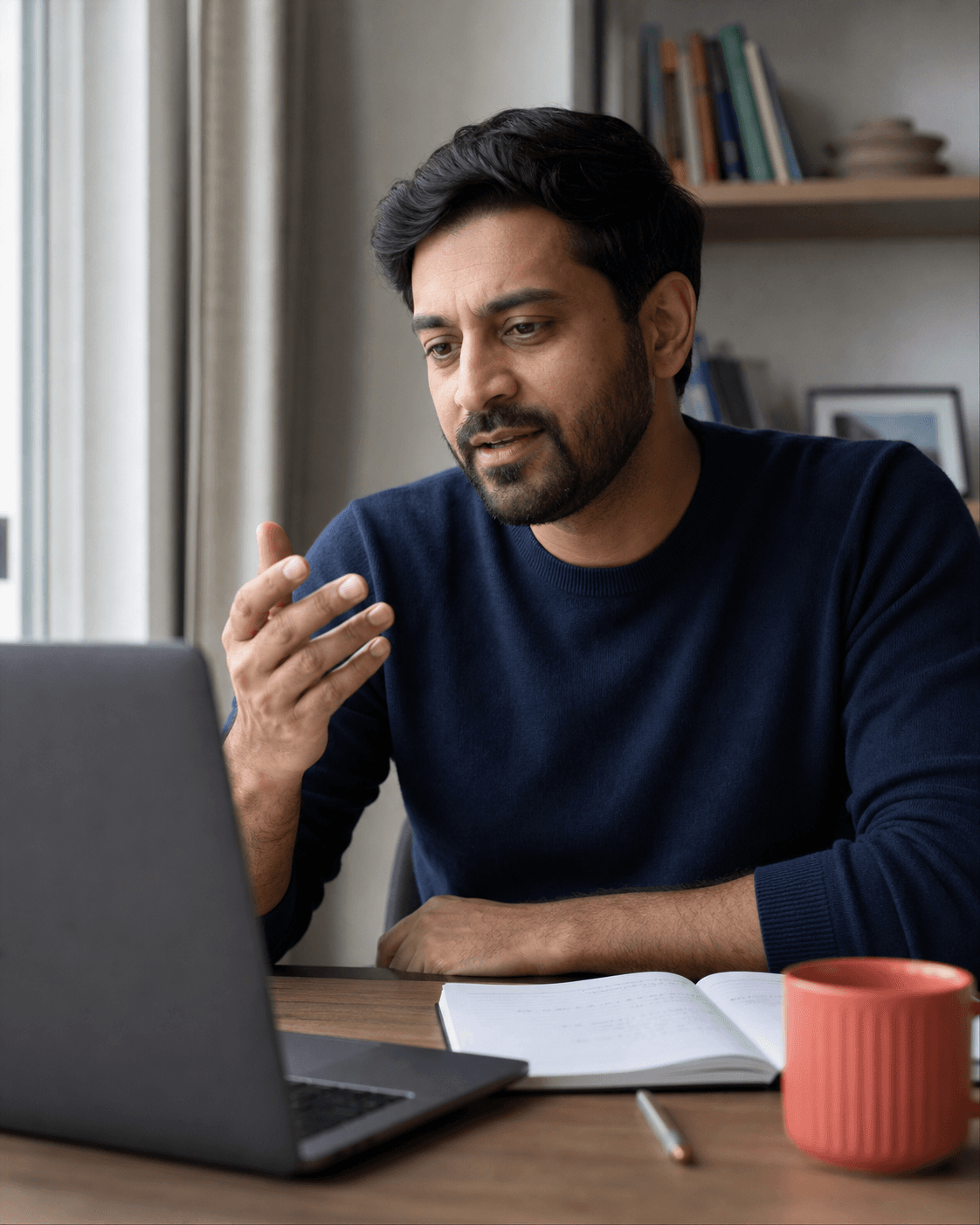 A parent speaking with the online advisor from home.
