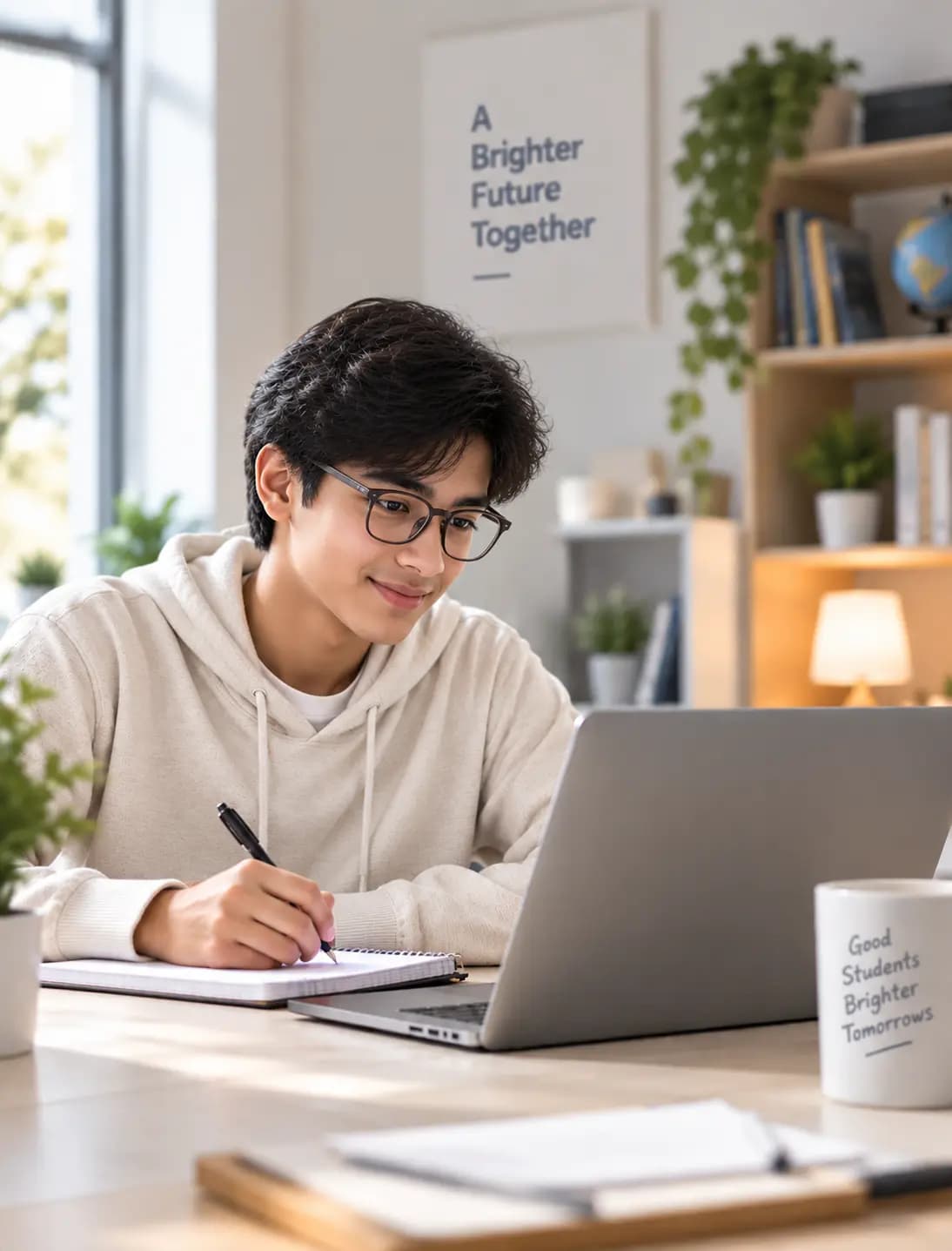 A parent speaking with the online advisor from home.